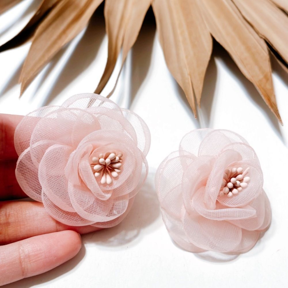 Pink flower stud earrings #1009 - Picture 3 of 3